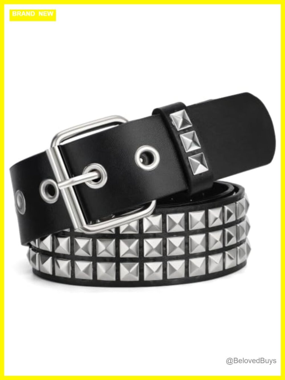 WHIPPY Studded PU Leather Belt Punk Rock Rivet Grommet Pyramid Studs for Jeans